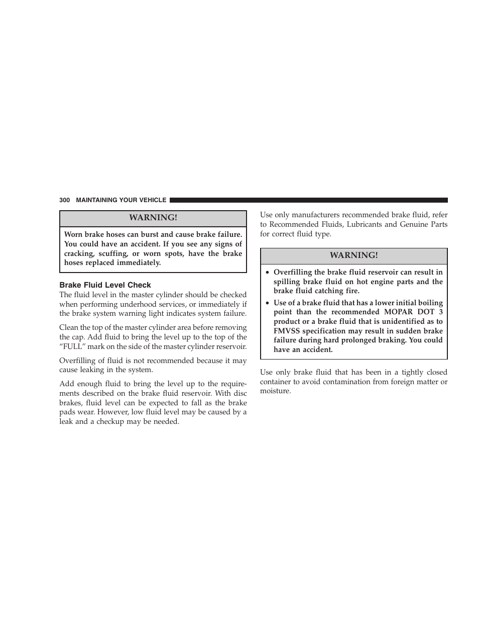 Brake fluid level check | Dodge 2005 LX Magnum User Manual | Page 300 / 368