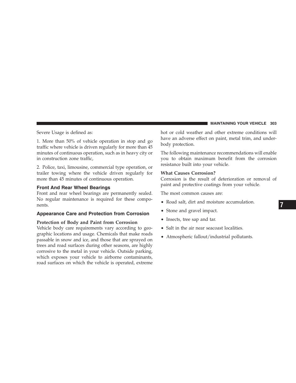 Front and rear wheel bearings, Appearance care and protection from, Corrosion | Dodge 2005 LX Magnum User Manual | Page 303 / 368