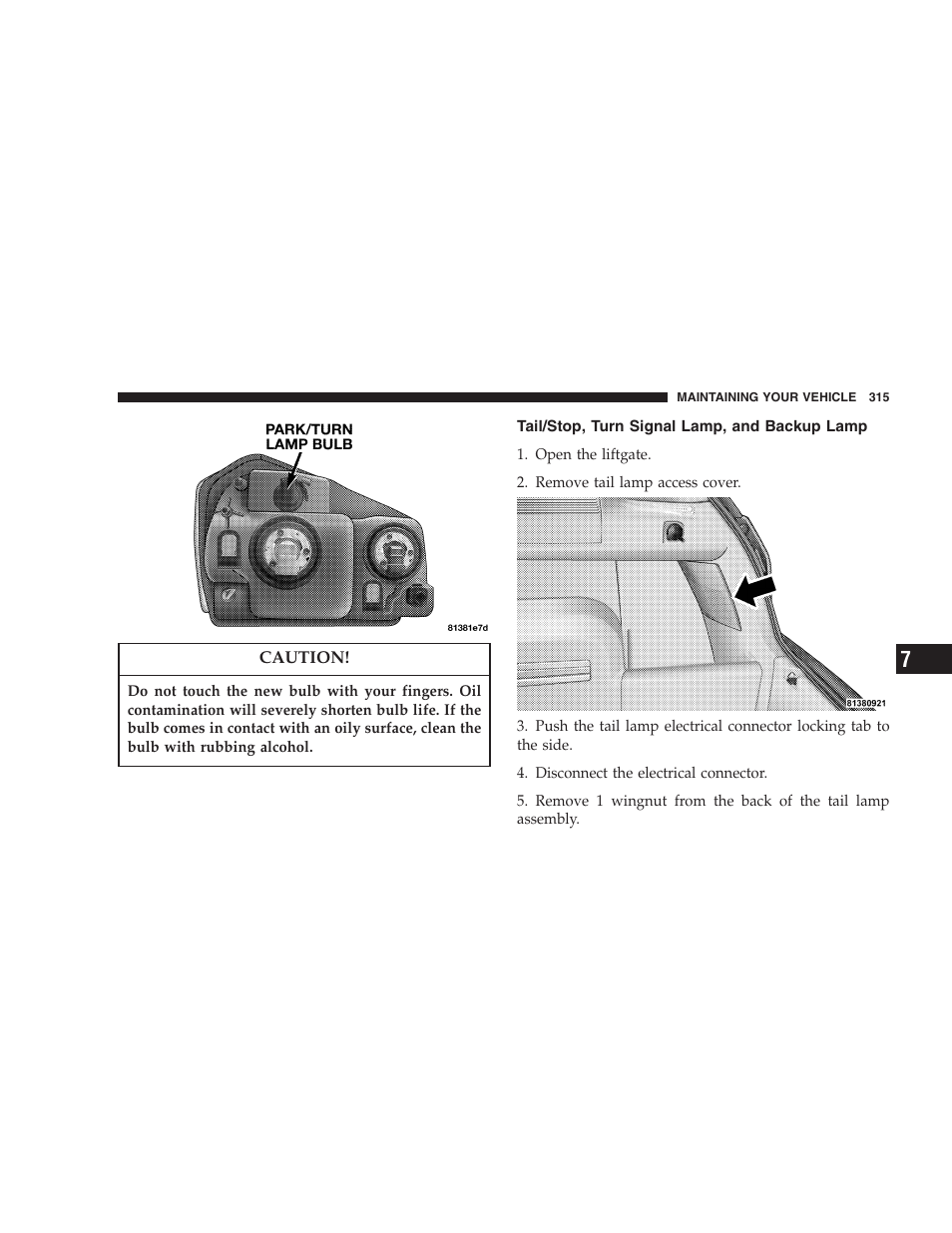 Tail/stop, turn signal lamp, and backup, Lamp | Dodge 2005 LX Magnum User Manual | Page 315 / 368