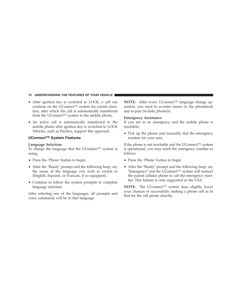 Uconnect™ system features | Dodge 2005 LX Magnum User Manual | Page 74 / 368