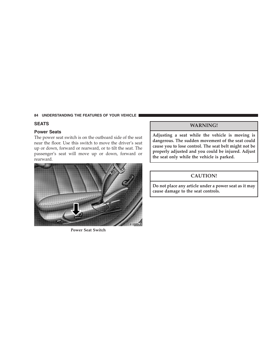 Seats, Power seats | Dodge 2005 LX Magnum User Manual | Page 84 / 368