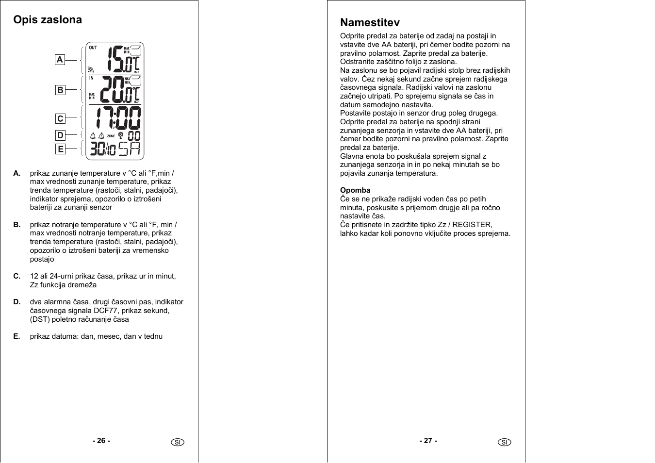 Opis zaslona, Namestitev | Auriol 4-LD3030 User Manual | Page 15 / 27