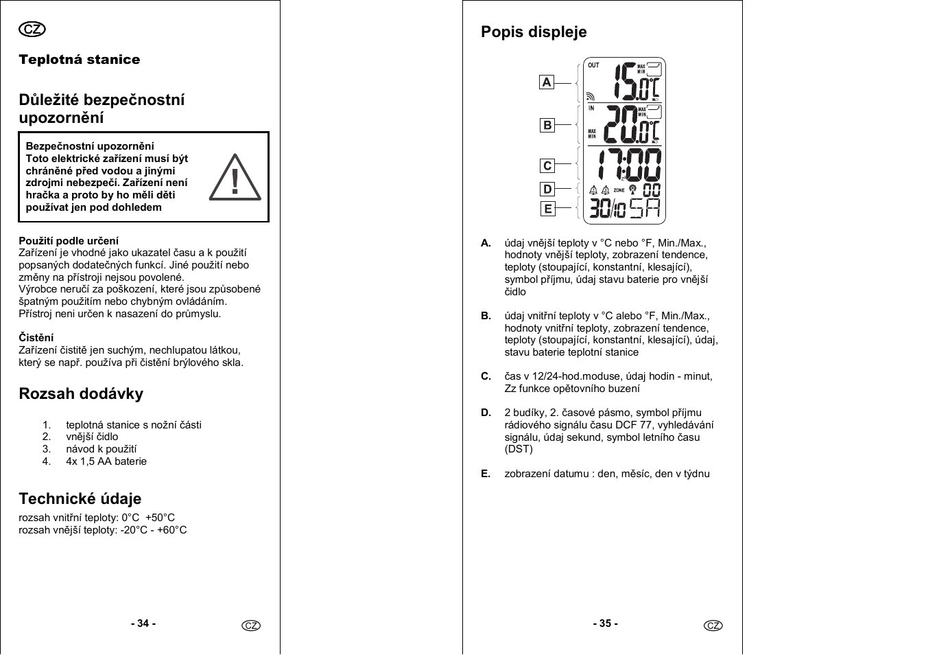 Důležité bezpečnostní upozornění, Rozsah dodávky, Technické údaje | Popis displeje | Auriol 4-LD3030 User Manual | Page 19 / 27