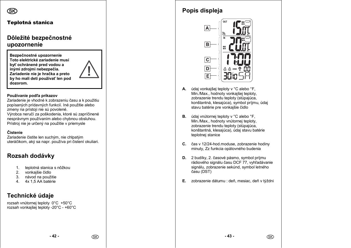 Dôležité bezpečnostné upozornenie, Rozsah dodávky, Technické údaje | Popis displeja | Auriol 4-LD3030 User Manual | Page 23 / 27