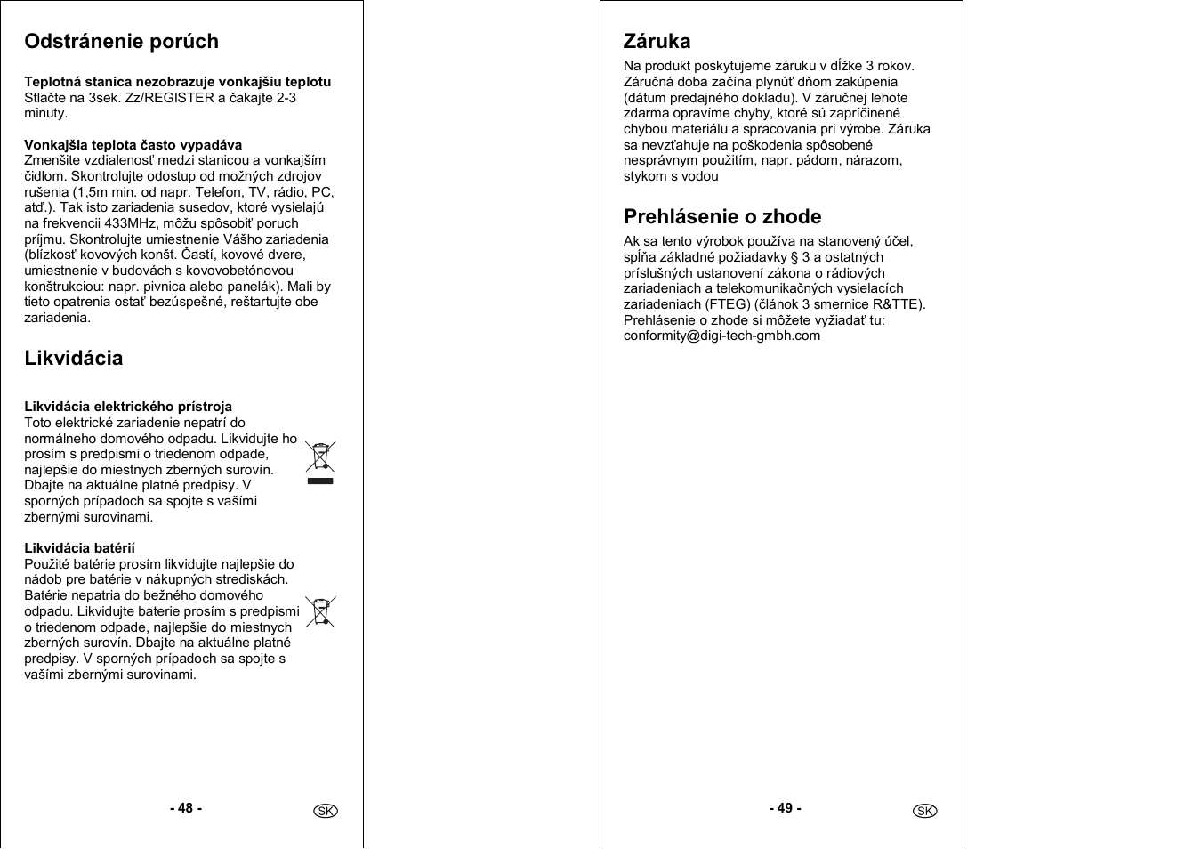Odstránenie porúch, Likvidácia, Záruka | Prehlásenie o zhode | Auriol 4-LD3030 User Manual | Page 26 / 27