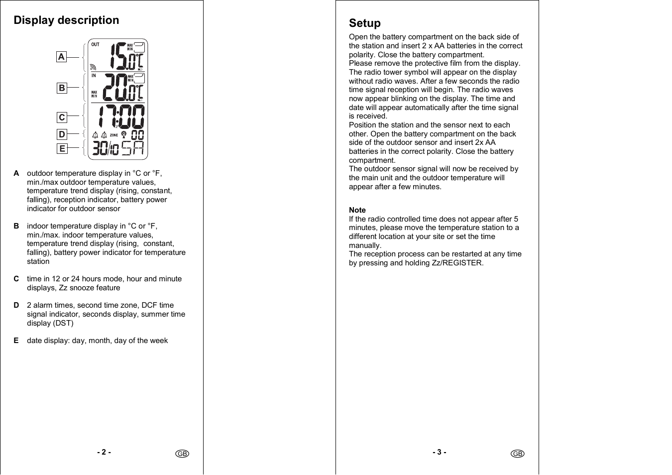 Display description, Setup | Auriol 4-LD3030 User Manual | Page 3 / 27