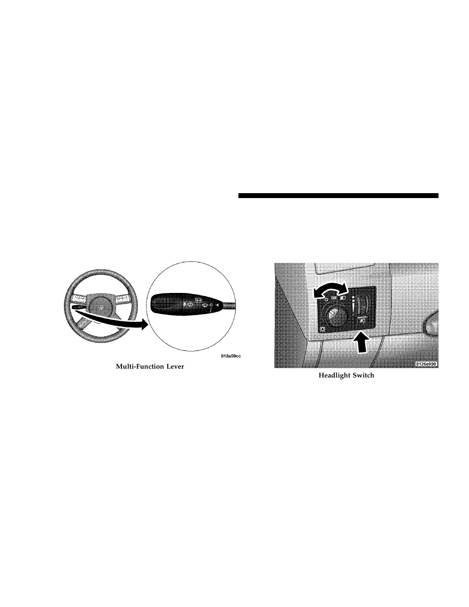 Multi-function lever, Headlights, parking lights, instrument panel, Lights | Dodge 2006 Charger User Manual | Page 100 / 368