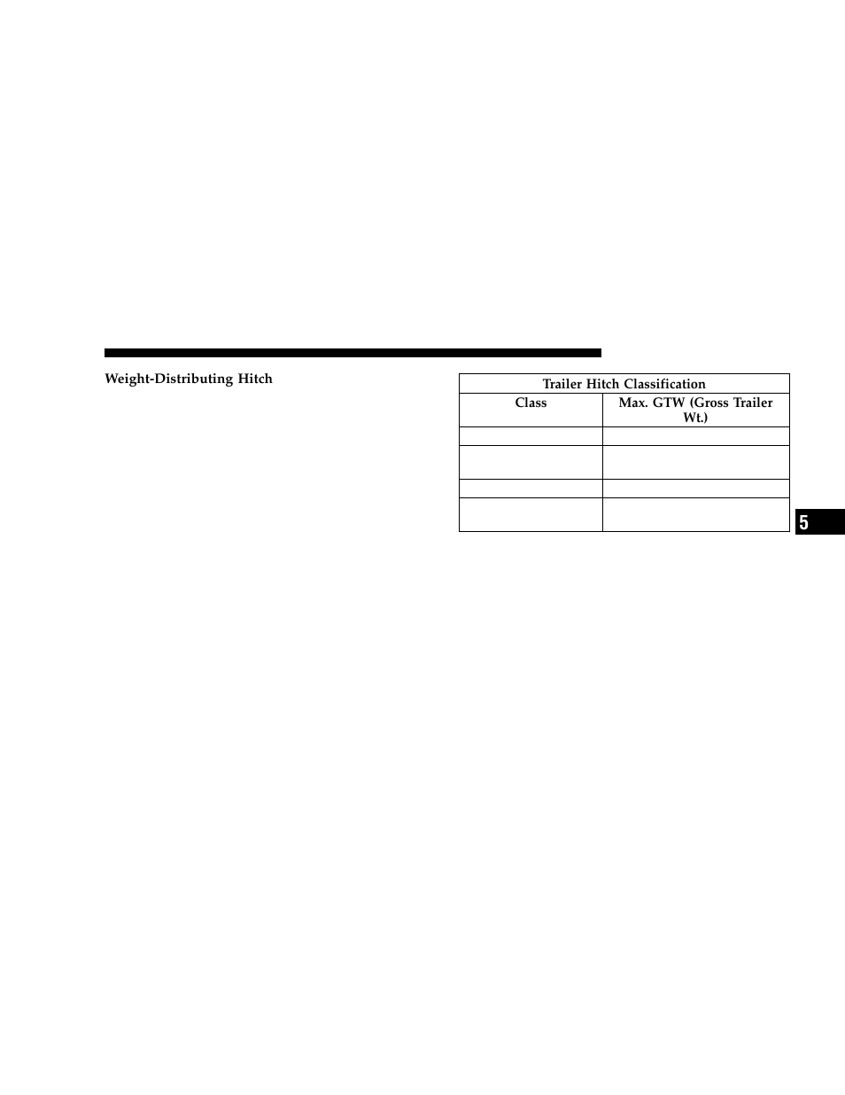 Trailer hitch classification, Trailer towing weights, Maximum trailer weight ratings) | Dodge 2006 Charger User Manual | Page 251 / 368