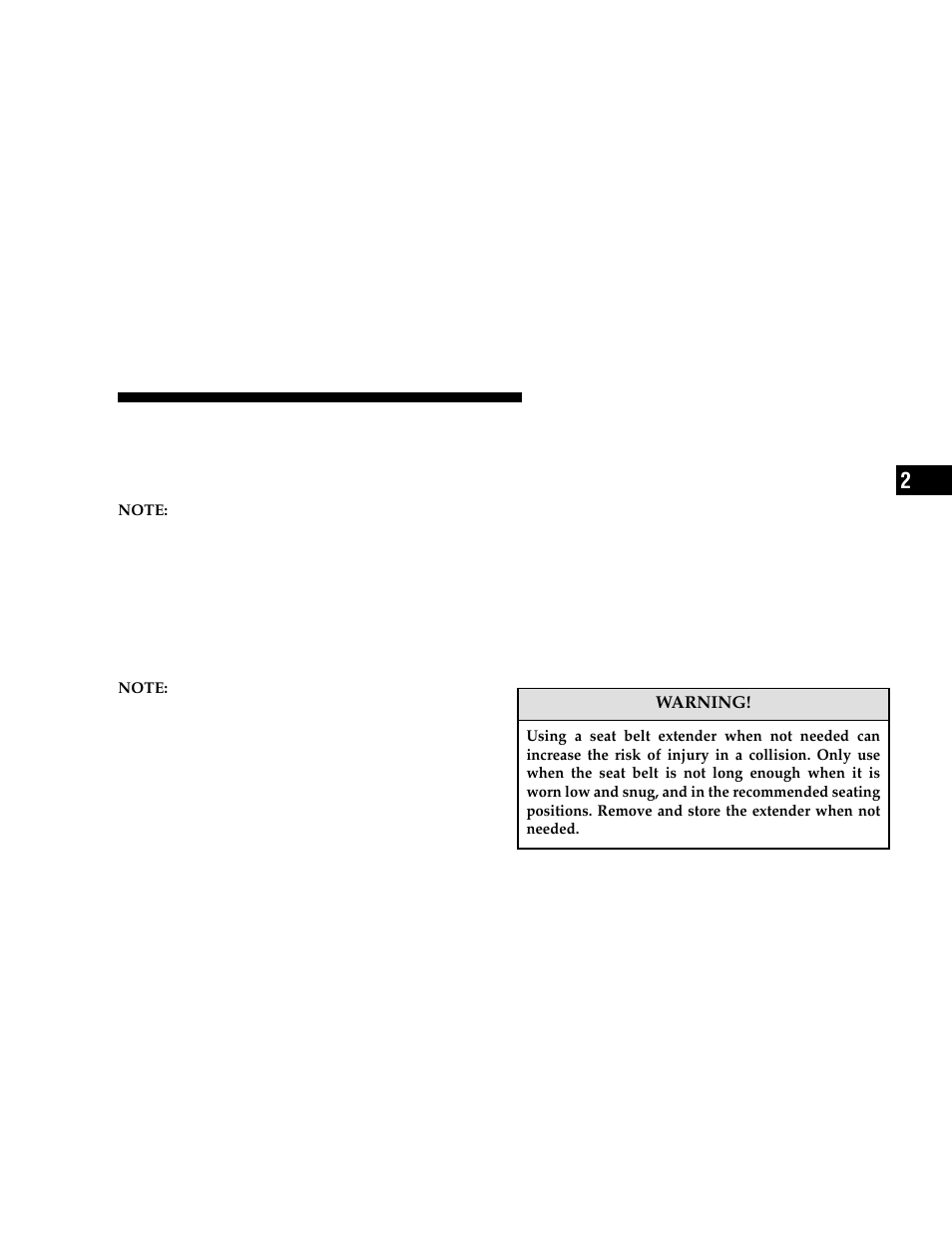 Seat belts and pregnant women, Seat belt extender | Dodge 2006 Charger User Manual | Page 37 / 368