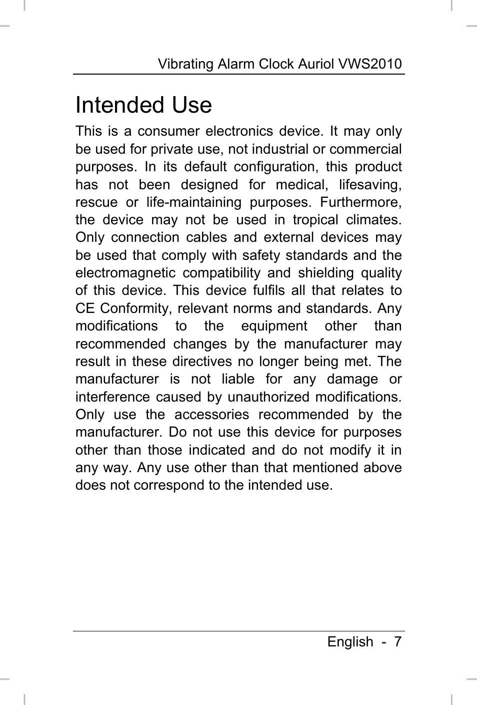 Intended use | Auriol VWS 2010 User Manual | Page 8 / 46