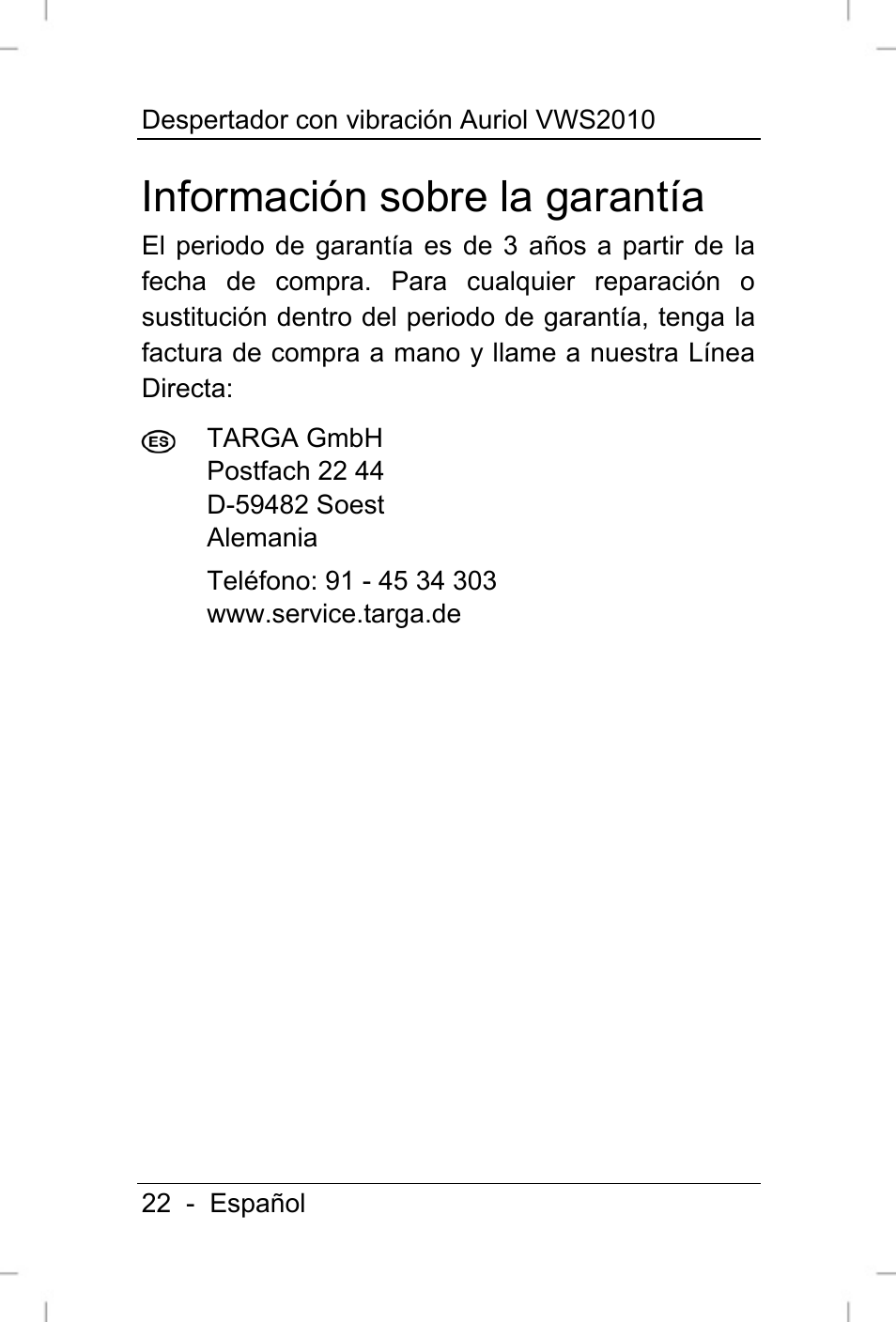 Información sobre la garantía | Auriol VWS 2010 User Manual | Page 23 / 88