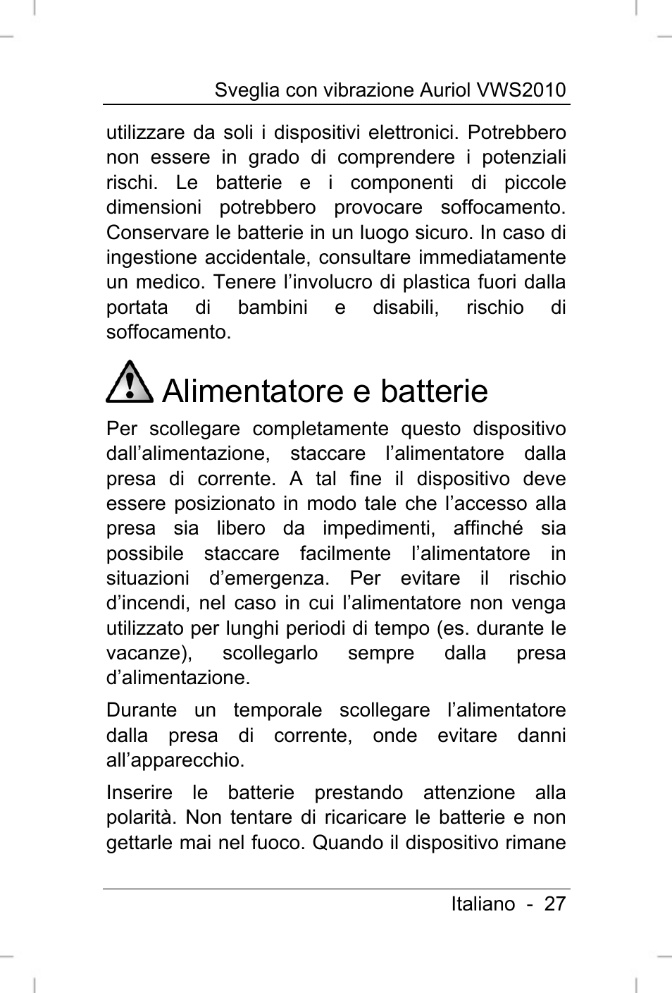 Alimentatore e batterie | Auriol VWS 2010 User Manual | Page 28 / 88