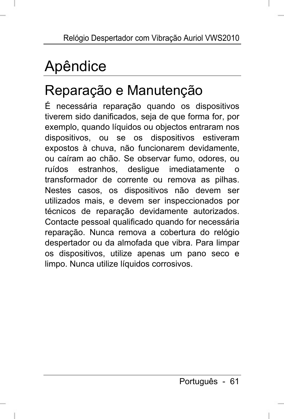 Apêndice, Reparação e manutenção | Auriol VWS 2010 User Manual | Page 62 / 88