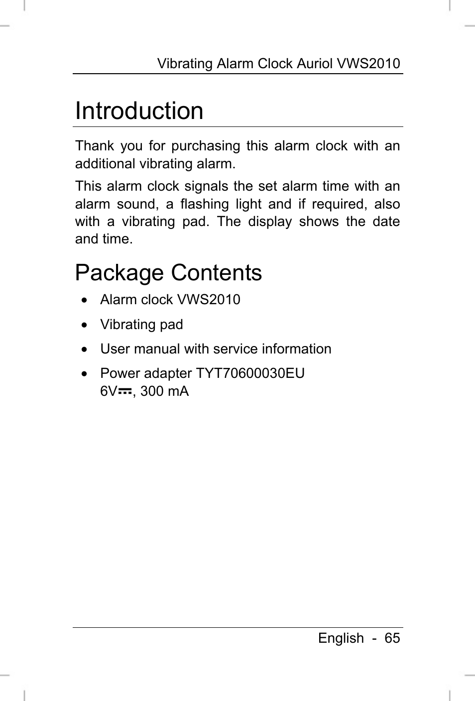 Introduction, Package contents | Auriol VWS 2010 User Manual | Page 66 / 88