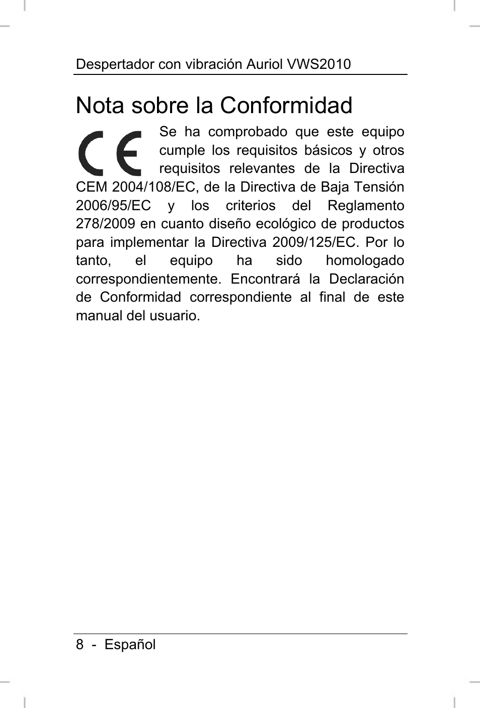 Nota sobre la conformidad | Auriol VWS 2010 User Manual | Page 9 / 88