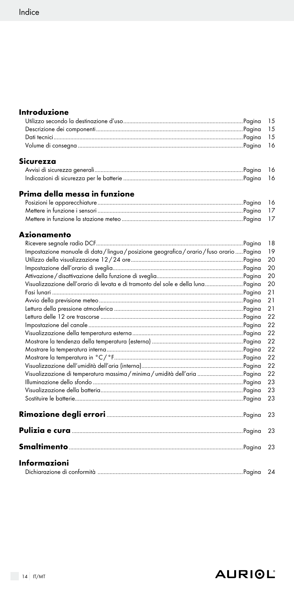 Indice | Auriol Z29536 User Manual | Page 14 / 55