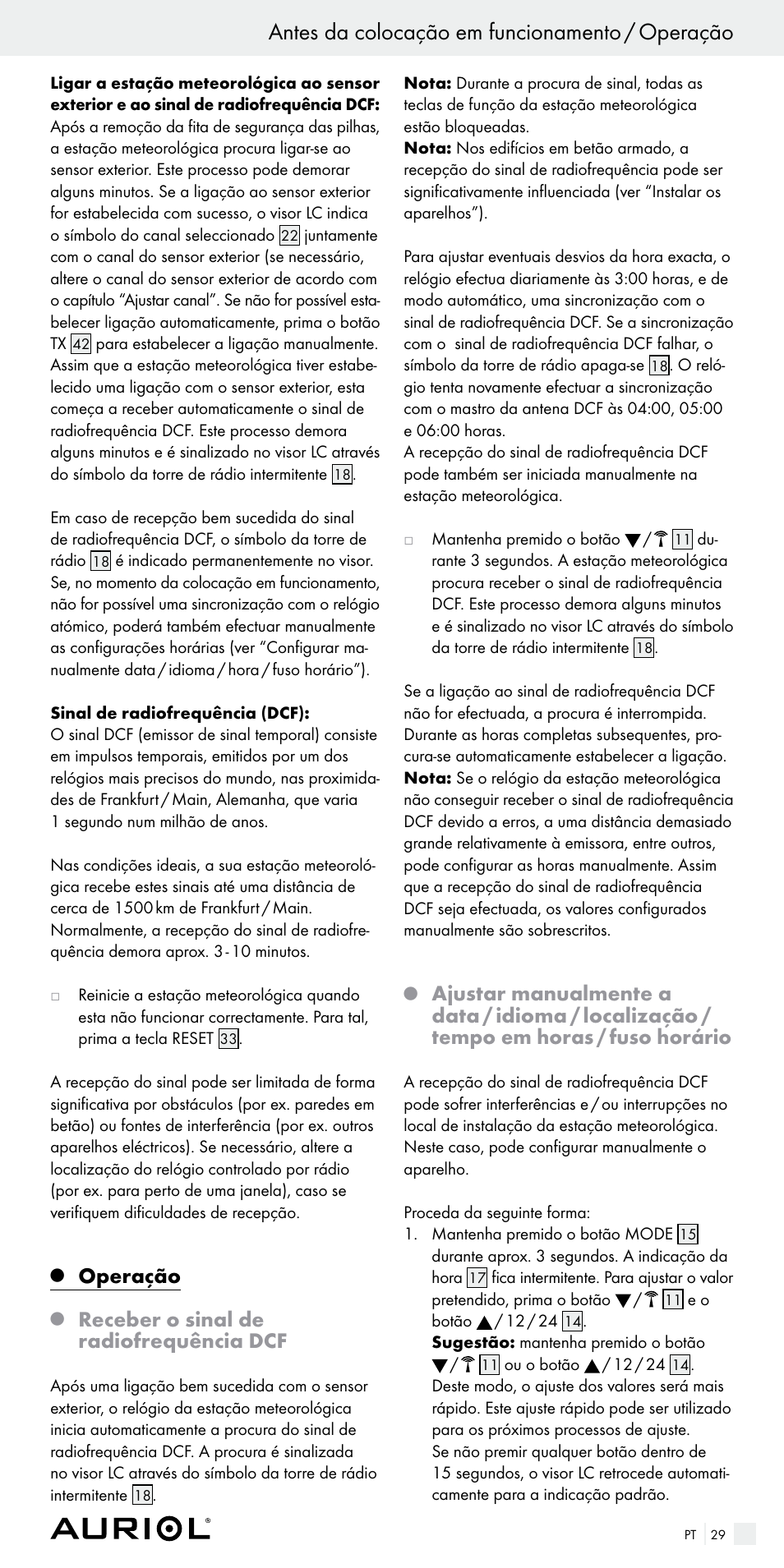 Antes da colocação em funcionamento / operação, Operação, Receber o sinal de radiofrequência dcf | Auriol Z29536 User Manual | Page 29 / 55