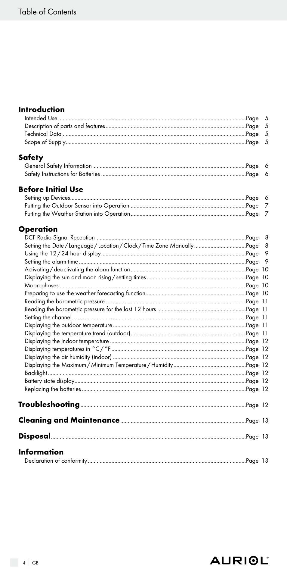 Auriol Z29536 User Manual | Page 4 / 75