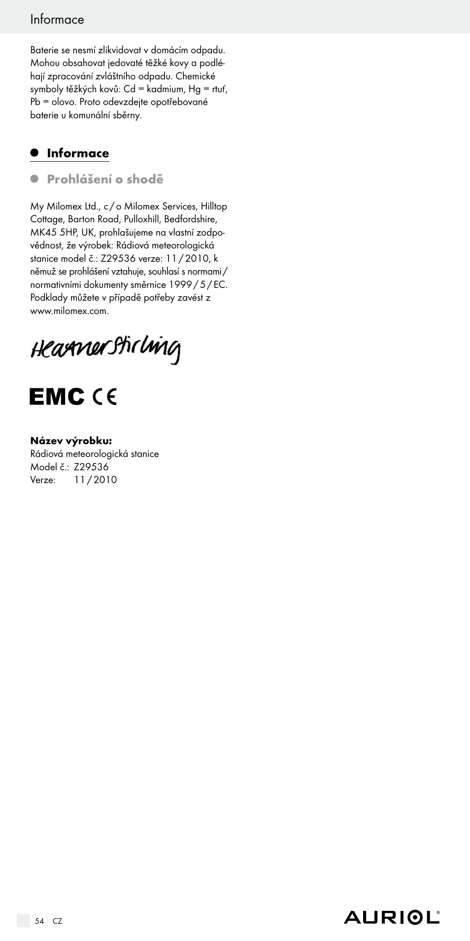 Informace | Auriol Z29536 User Manual | Page 54 / 75