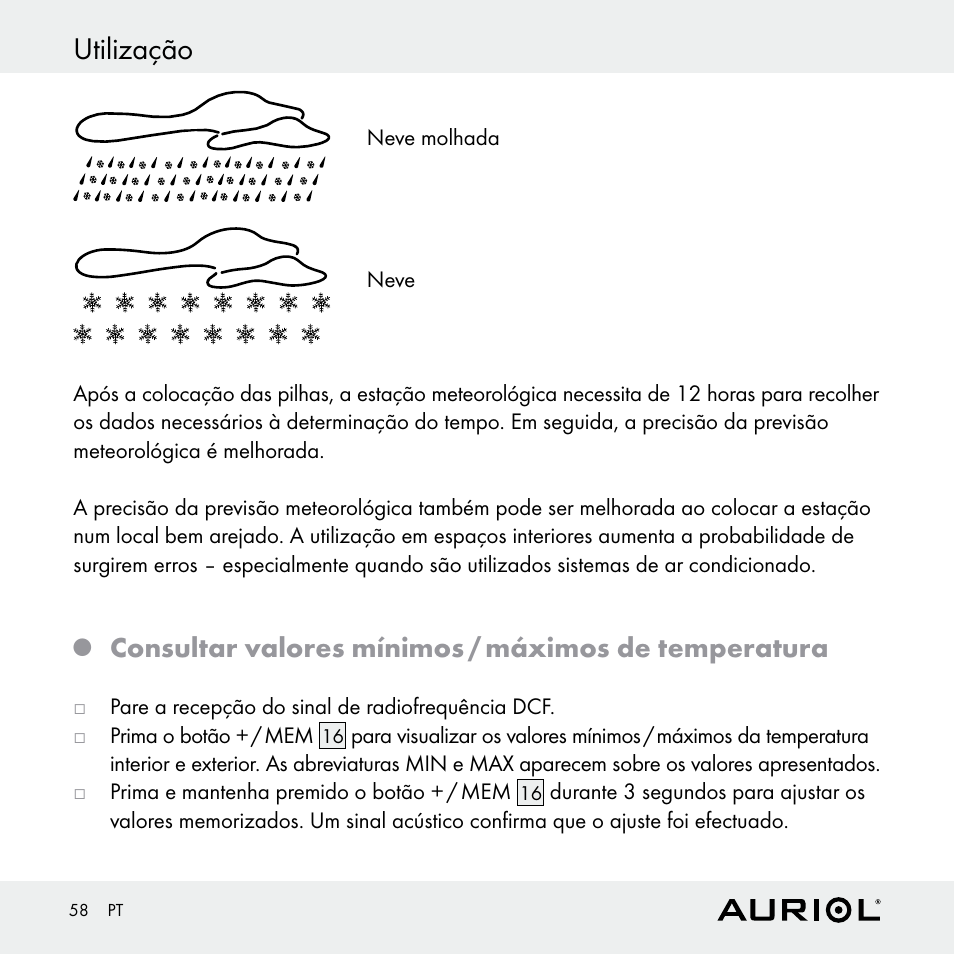 Utilização, Consultar valores mínimos / máximos de temperatura | Auriol Z30398 User Manual | Page 58 / 98