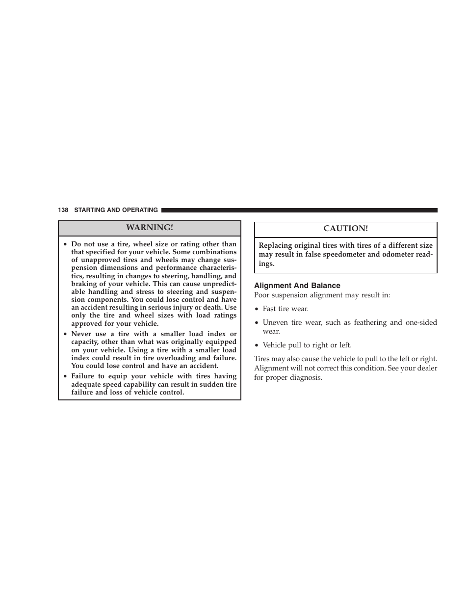 Alignment and balance | Dodge 2005 Viper User Manual | Page 138 / 264