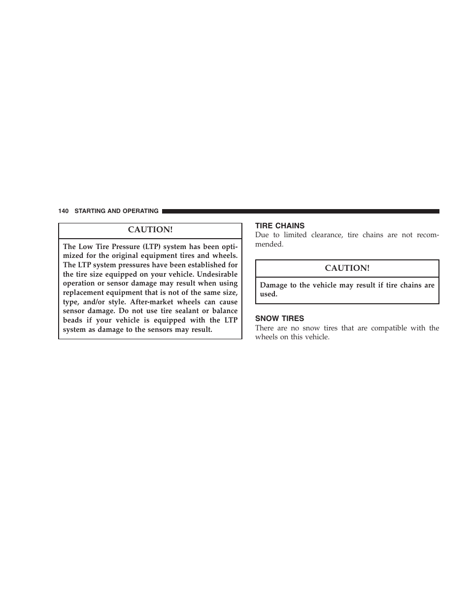 Tire chains, Snow tires | Dodge 2005 Viper User Manual | Page 140 / 264
