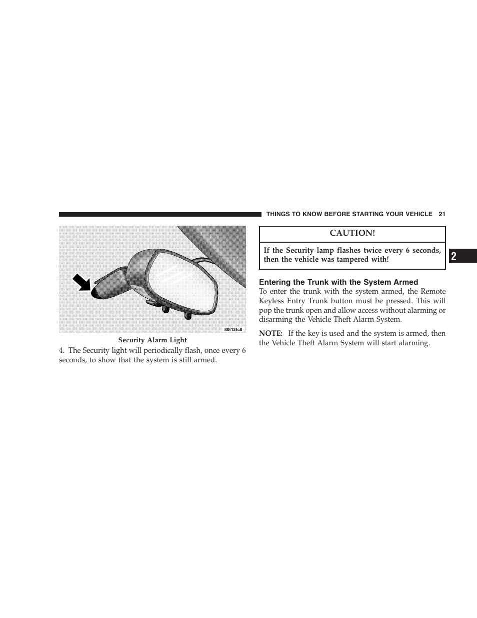 Entering the trunk with the system armed | Dodge 2005 Viper User Manual | Page 21 / 264
