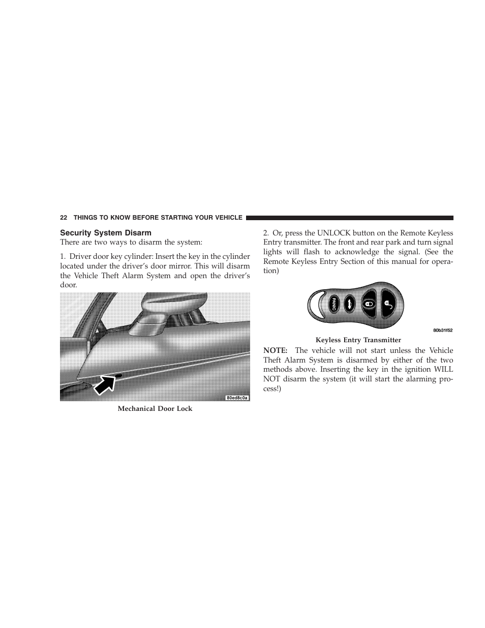 Security system disarm | Dodge 2005 Viper User Manual | Page 22 / 264