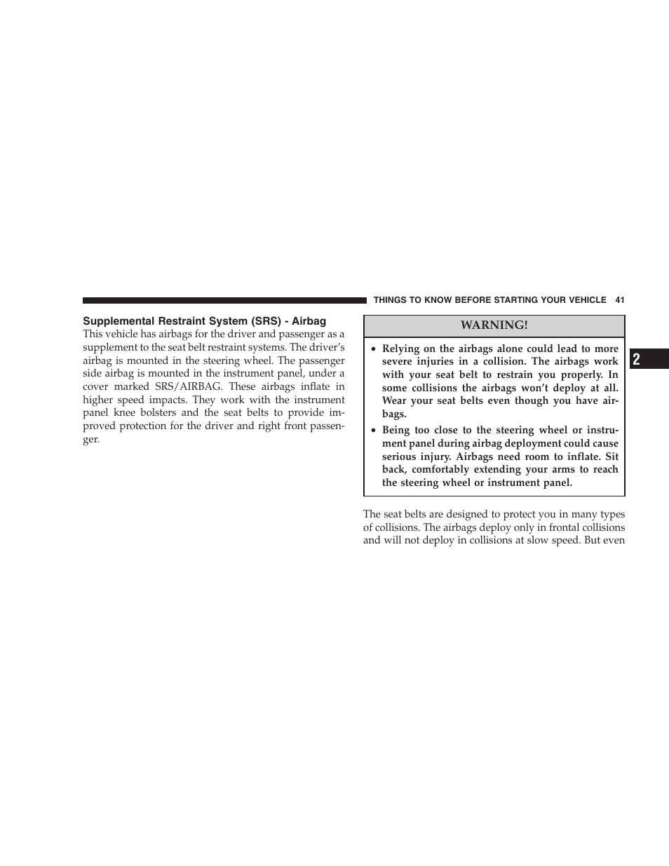 Supplemental restraint system (srs) - airbag | Dodge 2005 Viper User Manual | Page 41 / 264