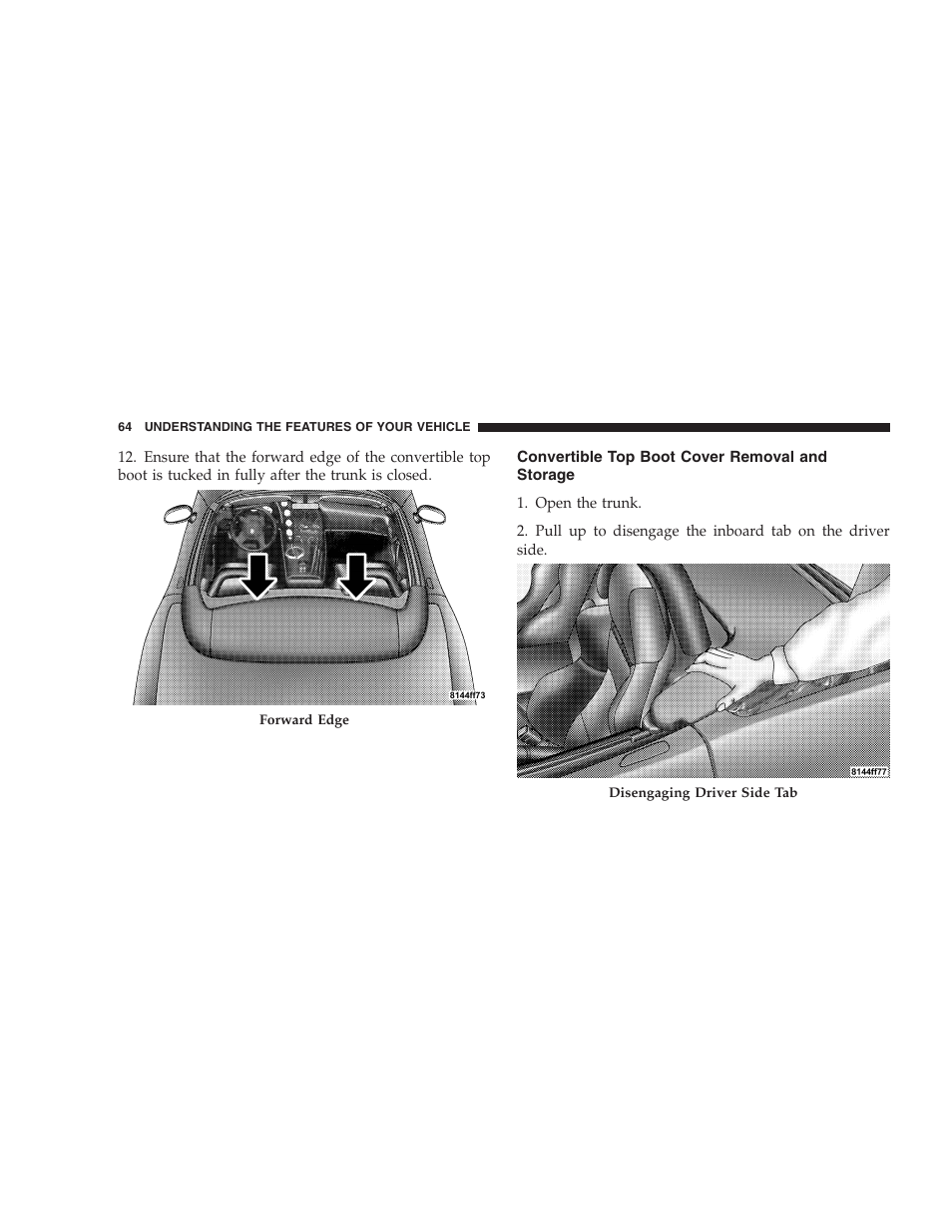 Convertible top boot cover removal and, Storage | Dodge 2005 Viper User Manual | Page 64 / 264