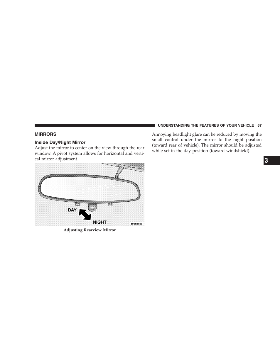 Mirrors, Inside day/night mirror | Dodge 2005 Viper User Manual | Page 67 / 264