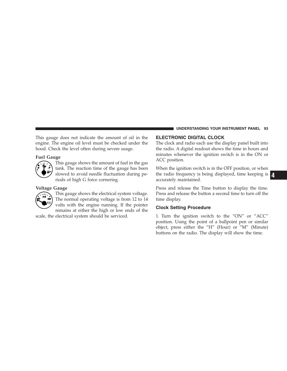 Electronic digital clock, Clock setting procedure | Dodge 2005 Viper User Manual | Page 93 / 264