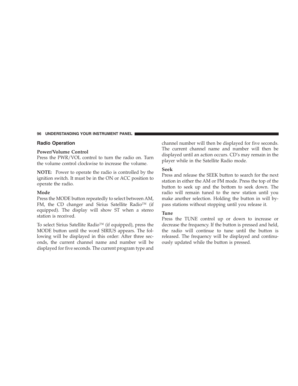 Radio operation | Dodge 2005 Viper User Manual | Page 96 / 264