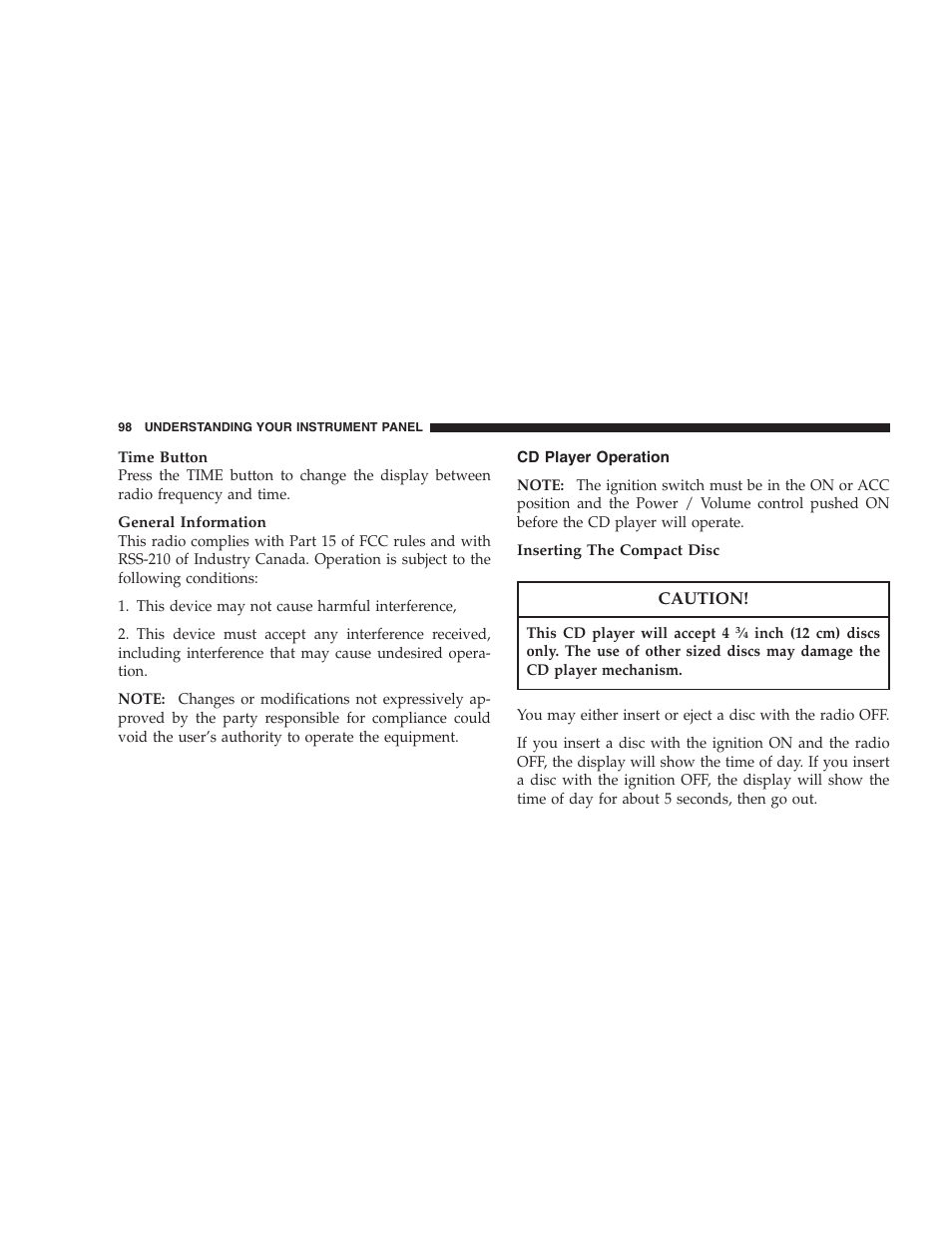 Cd player operation | Dodge 2005 Viper User Manual | Page 98 / 264