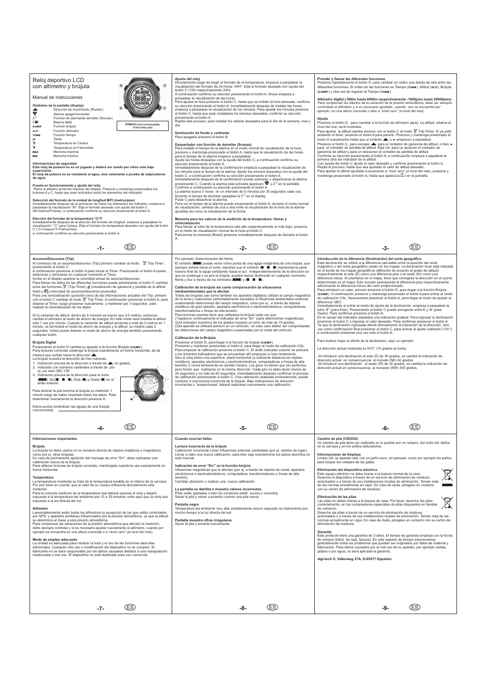 Seite2, Reloj deportivo lcd con altímetro y brújula | Auriol 1-LD3061 User Manual | Page 2 / 7
