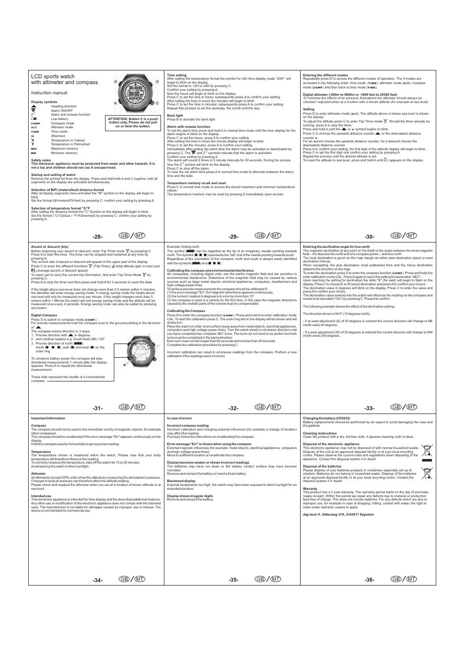 Seite5, Lcd sports watch with altimeter and compass | Auriol 1-LD3061 User Manual | Page 5 / 7