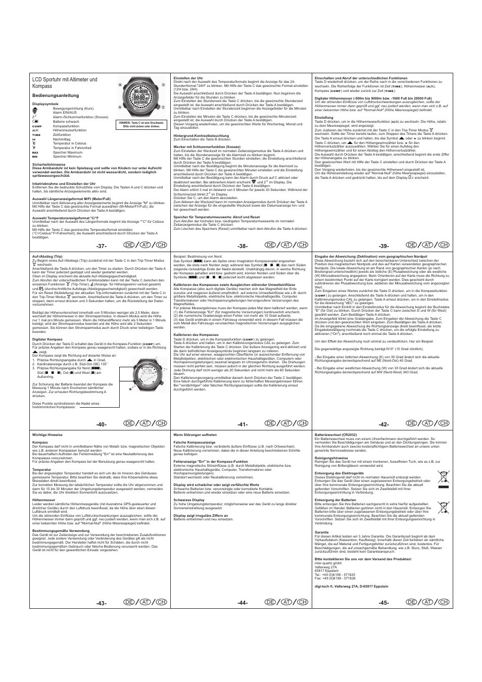 Seite6, D/a/c, Lcd sportuhr mit altimeter und kompass | Auriol 1-LD3061 User Manual | Page 6 / 7
