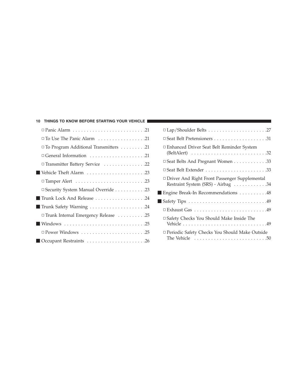 Dodge 2005 JR41 Stratus User Manual | Page 10 / 293