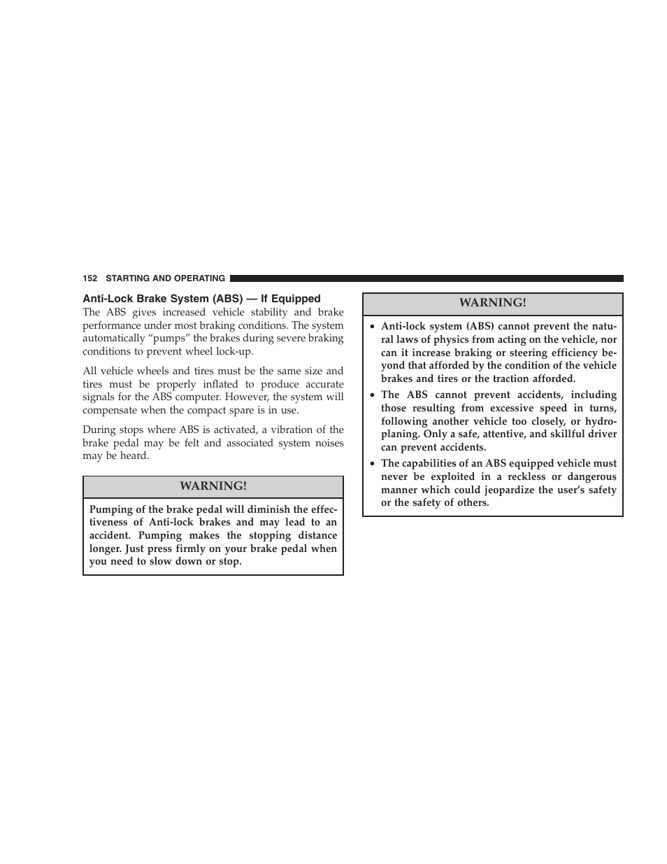 Anti-lock brake system (abs) — if equipped | Dodge 2005 JR41 Stratus User Manual | Page 152 / 293