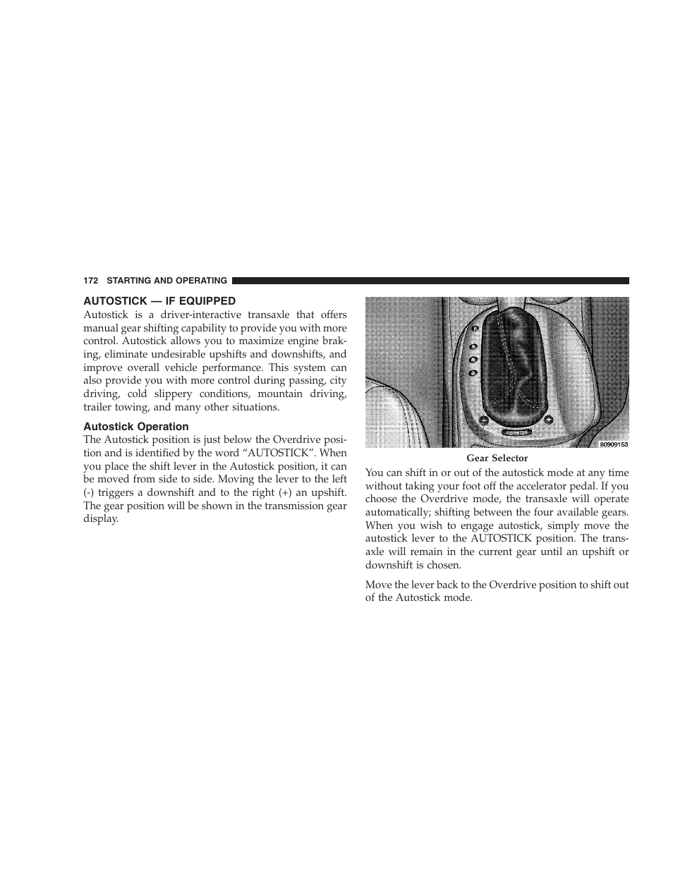 Autostick — if equipped, Autostick operation | Dodge 2005 JR41 Stratus User Manual | Page 172 / 293