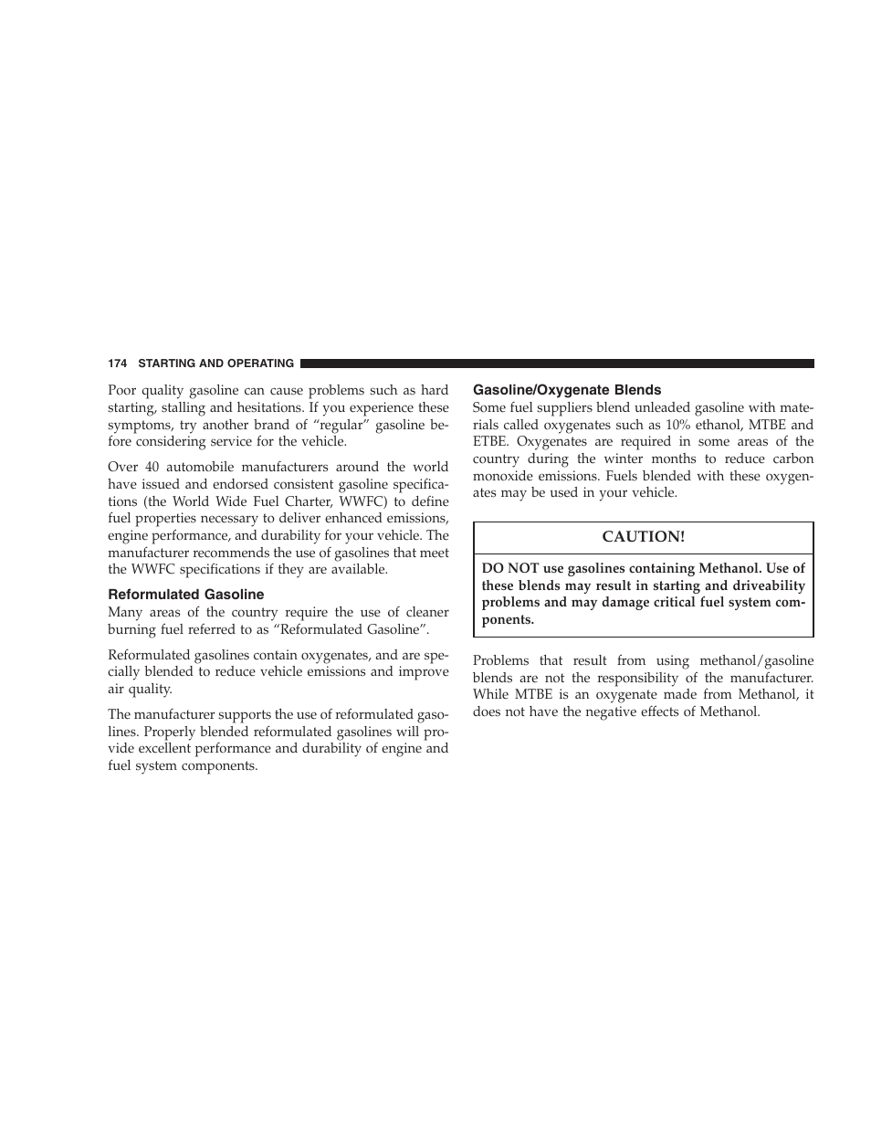 Reformulated gasoline, Gasoline/oxygenate blends | Dodge 2005 JR41 Stratus User Manual | Page 174 / 293