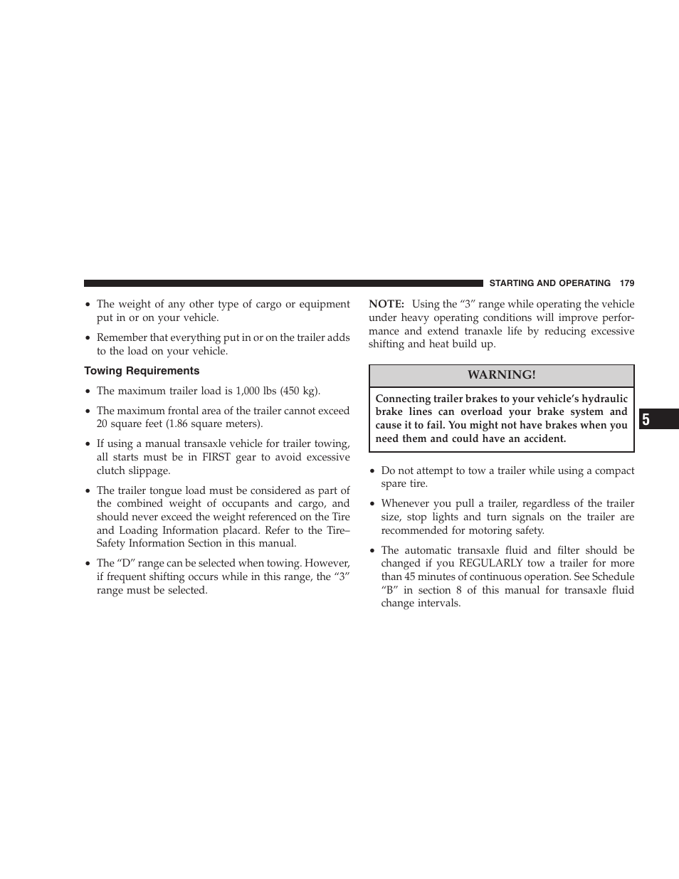 Towing requirements | Dodge 2005 JR41 Stratus User Manual | Page 179 / 293