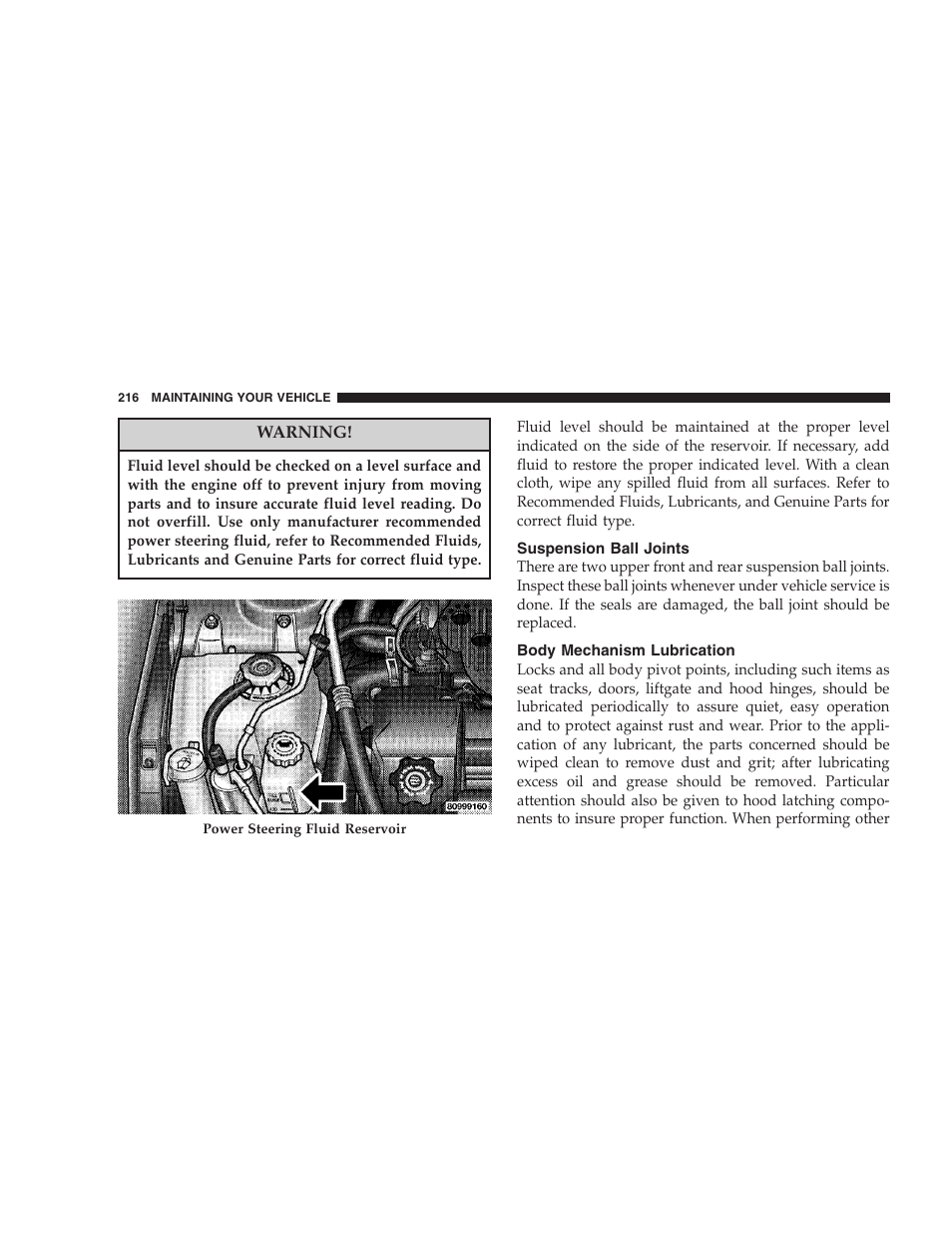 Suspension ball joints, Body mechanism lubrication | Dodge 2005 JR41 Stratus User Manual | Page 216 / 293