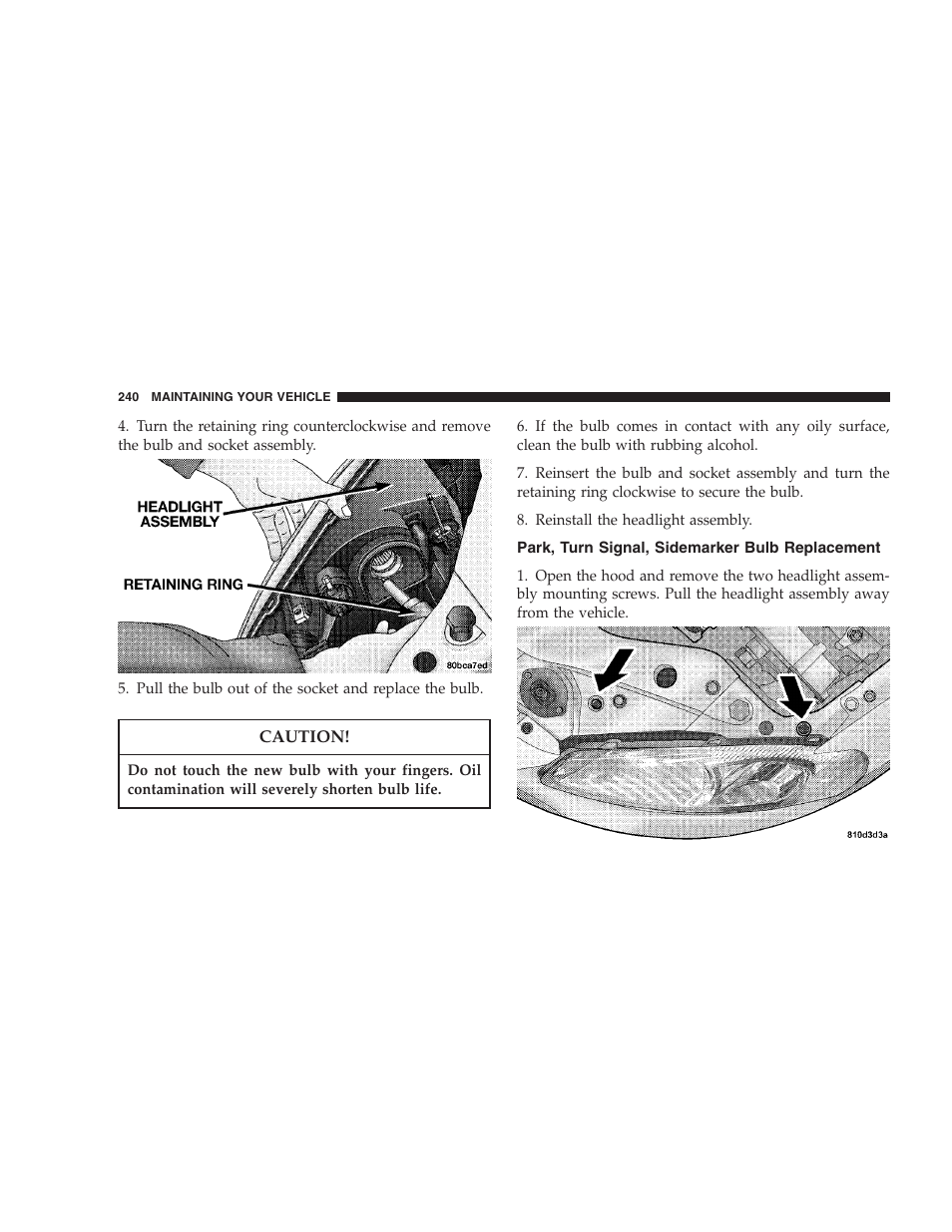 Park, turn signal, sidemarker bulb, Replacement | Dodge 2005 JR41 Stratus User Manual | Page 240 / 293