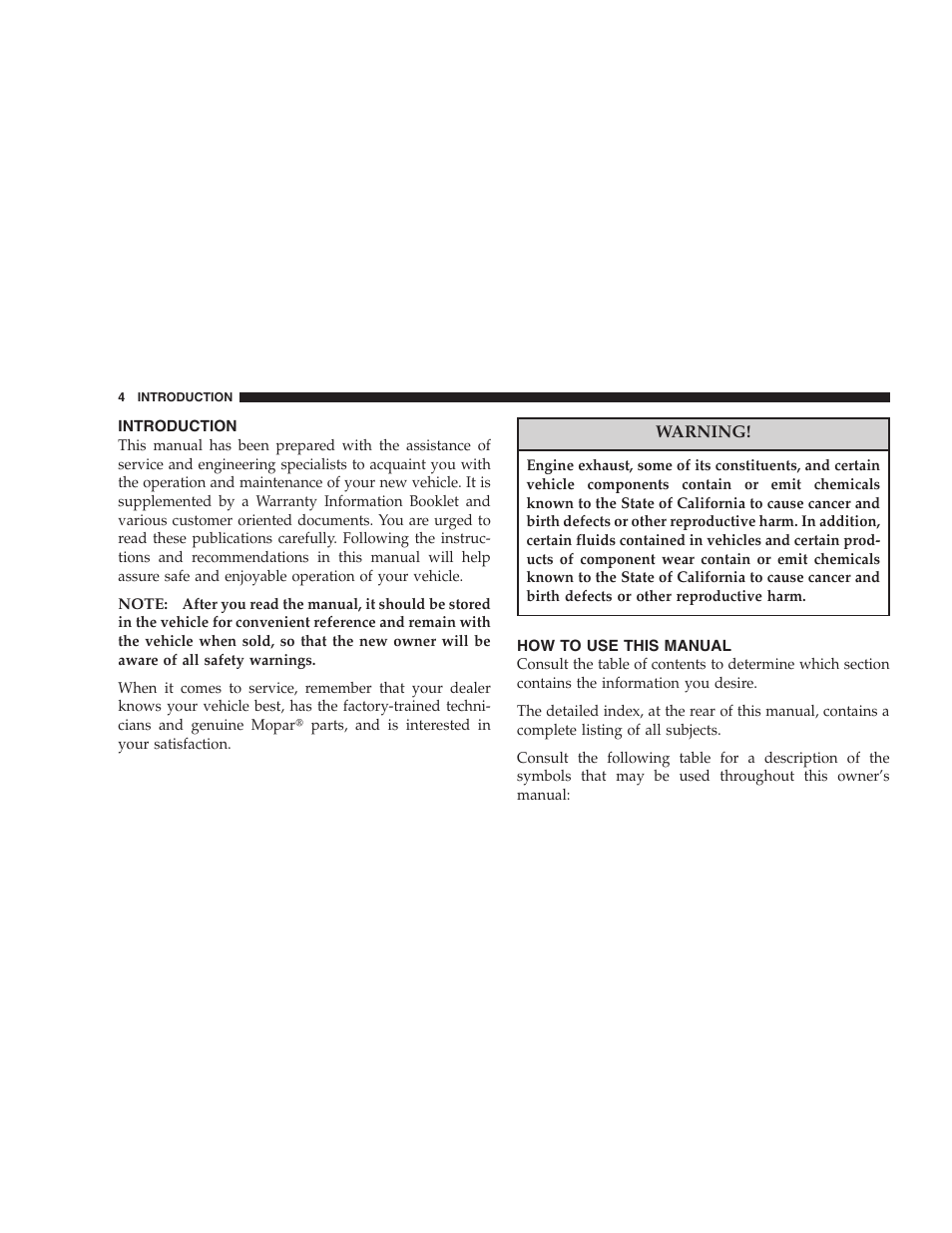 Introduction, How to use this manual | Dodge 2005 JR41 Stratus User Manual | Page 4 / 293