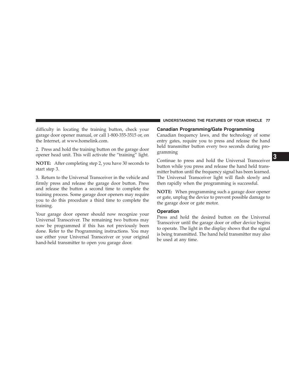 Canadian programming/gate programming, Operation | Dodge 2005 JR41 Stratus User Manual | Page 77 / 293