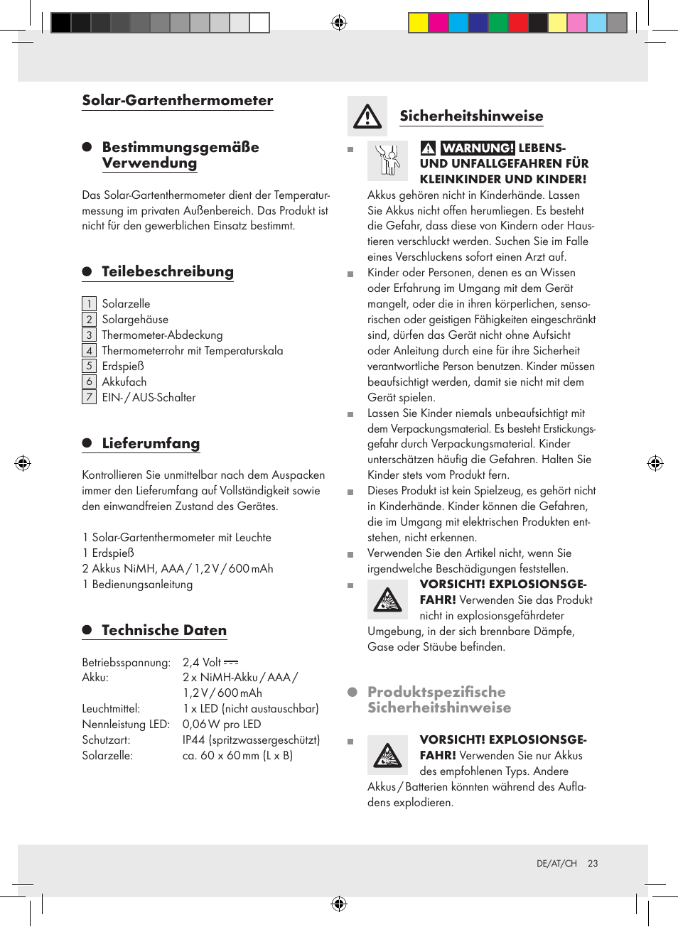 Teilebeschreibung, Lieferumfang, Technische daten | Sicherheitshinweise, Produktspezifische sicherheitshinweise | Auriol Z31269 User Manual | Page 23 / 26