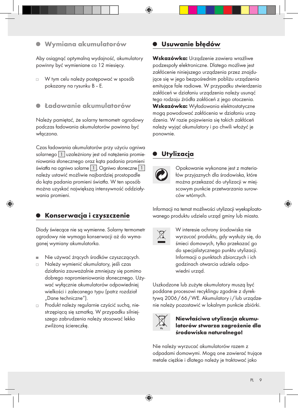 Wymiana akumulatorów, Ładowanie akumulatorów, Konserwacja i czyszczenie | Usuwanie błędów, Utylizacja | Auriol Z31269 User Manual | Page 9 / 26