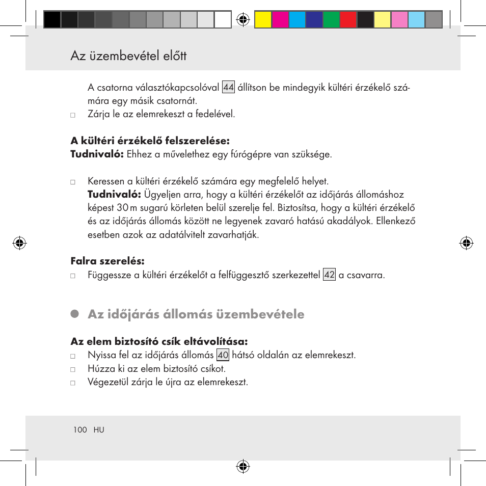 Az üzembevétel előtt, Az időjárás állomás üzembevétele | Auriol Z31130 User Manual | Page 100 / 297