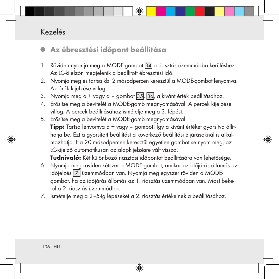 Kezelés, Az ébresztési időpont beállítása | Auriol Z31130 User Manual | Page 106 / 297